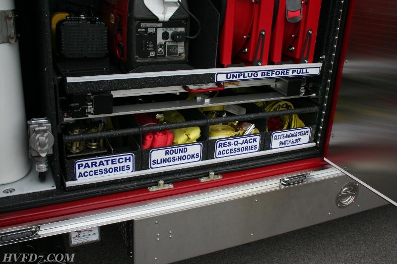 The 4 bins will carry Paratech Strut Accessories, Res-Q-Jack Accessories, and numerous Slings and Straps.
